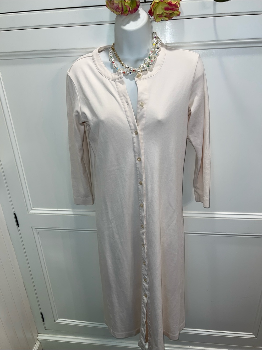 AYR Long Button-Front Maxi Dress in Light Beige